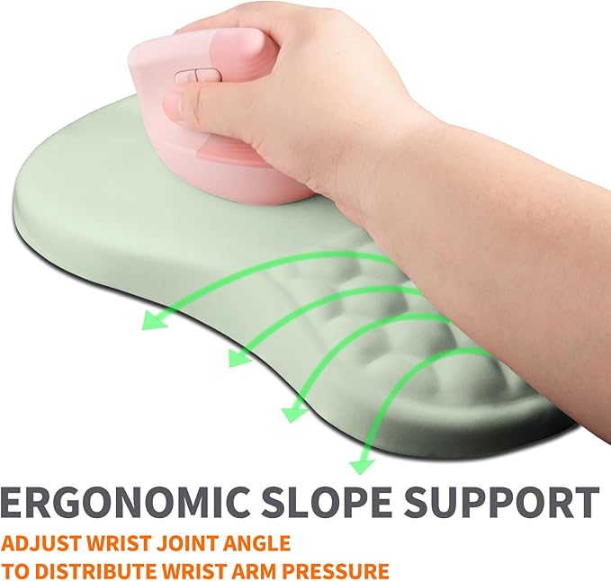 Ergonomic Joint Wrist Support Mouse Pad with Memory Foam Cushion Massage Bump, Carpal Tunnel Mousepad Slope Design for Wrist Rest, 11.8x7.9 in, DarkSeaGreen