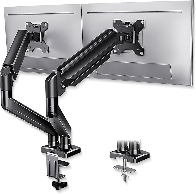 Dual Monitor Arm Desk Mount – Adjustable Gas Spring Monitor Stand for 13”–34” Screens, Full Motion Swivel, Tilt & Rotation, Heavy Duty VESA Mount for Gaming, Programming, and Office Setup