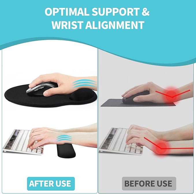 eulps Mouse Pad Wrist Support, Ergonomic Memory Foam Keyboard Wrist Pad & Gel Wrist Rest Set for Computer Keyboard for Easy Typing for Office & Home(Blue Marble Set)