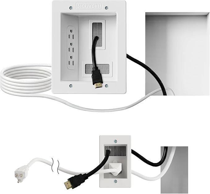 Mount-It! In-Wall TV Cable Management Kit with Power – Triple Outlet, Male Wall Plug and 5ft External & 9ft Behind the Wall Cords, Hand Saw – Easy, Safe Cable Management for TV and Home Theater Setups