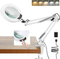 10X Magnifying Glass with Light and Clamp, Real Glass Stand Lighted Magnifier, 5 Color Modes Stepless Dimmable LED Desk Lamp Hands Free for Crafts Hobby Reading Painting Sewing Close Work White
