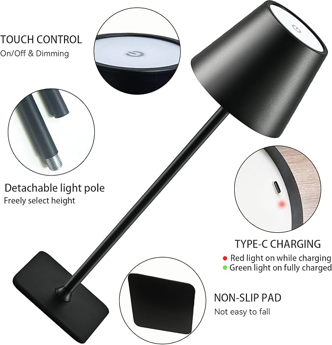 2 Pack Minimalistic Cordless Table Lamps - 2000mAh Rechargeable, Touch Control, 3 Colors Stepless Dimming LED Bottle Lamp Kit for Home & Camping