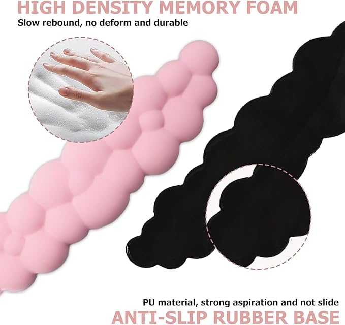 Ergonomic Keyboard Wrist Rest, PU Leather Memory Foam Cloud Wrist Rest for Computer Keyboard, Mouse Wrist Rest and Keyboard Pad for Gaming, Office, Computer, Laptop, Typing, Pastel Pink