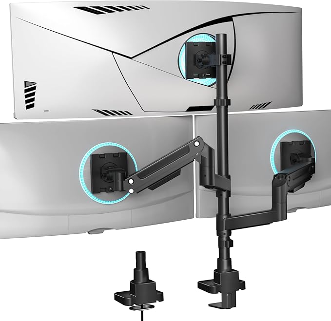 WALI Triple Monitor Mount - Extra Tall 3 Monitor Desk Mount for 13-49 Inch Ultrawide Screens, Up to 44 lbs, Fully Adjustable Heavy Duty Gas Springs, VESA 75/100 mm (GSDM003-P), Black