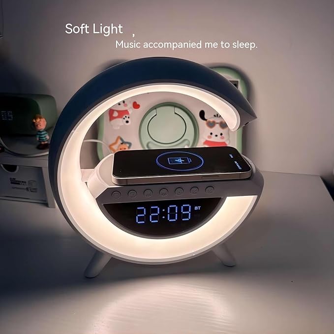 G-Type Wireless Charging Light,Wireless Charging Clock Alarm LED Desk Lamp All-in-One Machine, Suitable for Colored Environmental Lights in Bedrooms, Offices, and Homes