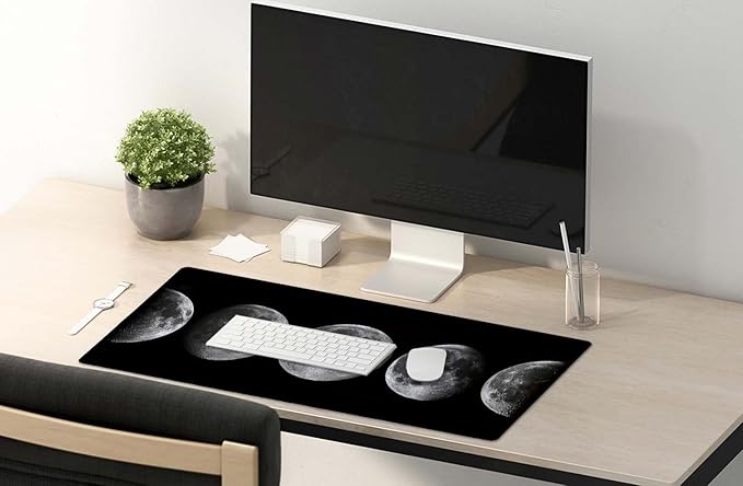 SSOIU Large Mouse Pad, Full Desk XXL Extended Gaming Mouse Pad 35.5" X 15.7", Waterproof Desk Mat with Stitched Edge, Non-Slip Laptop Computer Keyboard Mousepad for Office & Home, Phases of The Moon