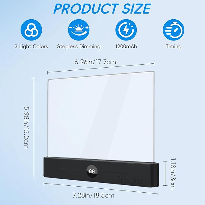 LED Book Light and Night Light 2 in 1, USB Rechargeable Clear Flat Book Light with 3 Colors & Timer, Dimmable Book Lights for Reading at Night, Scratch-Resistant, Eye-Care (Black)