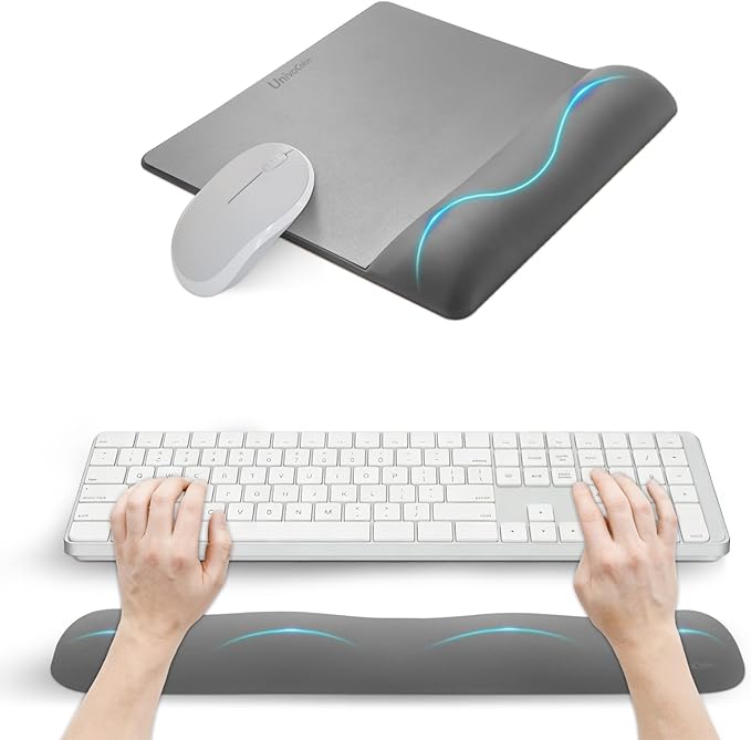 UnivoColors Wide Size Mouse Pad with Wrist Rest & L-Size Keyboard Wrist Rest Set,Premium PU Material,Low-Rebound Cushion,Ergonomic Design,Smooth Mouse Control with Hard Plate,Reduces Fatigue,Gray