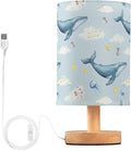 Whale LED Table Lamp, Bedside Lamp with Linen Lampshade, Flicker-Free Eye Care USB Plug in Nightstand Lamp, for Bedroom and Office