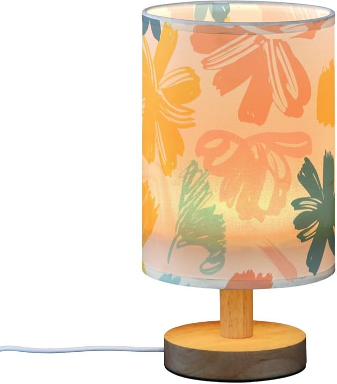 Colorful Brush LED Table Lamp, Bedside Lamp with Linen Lampshade, Flicker-Free Eye Care USB Plug in Nightstand Lamp, for Bedroom and Office