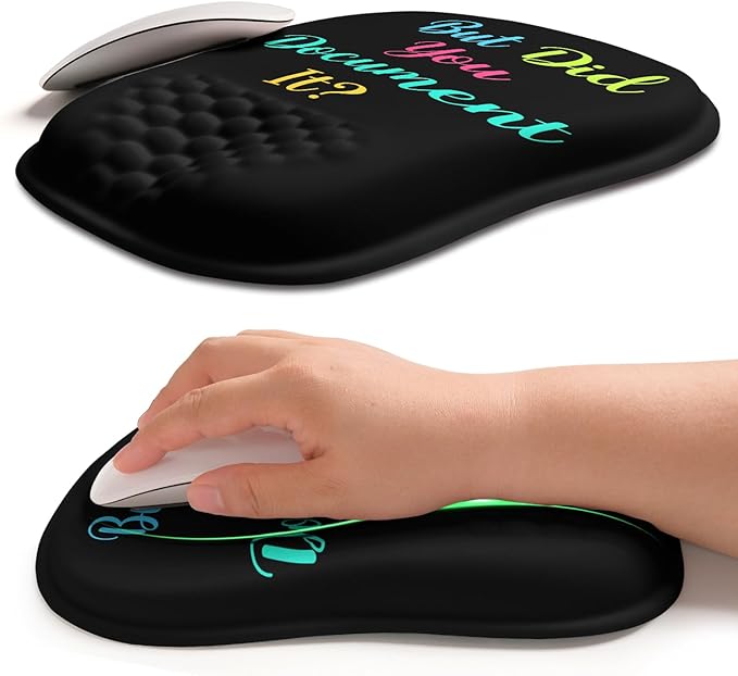 Hokafenle Ergonomic Wrist-Hugging Mouse Pad Wrist Support, U-Shaped Holding Wrist Rest Mousepad for Carpal Tunnel Pain Relief with Cushioned Memory Foam Slope Massage Bulge (10.2x8.3 in,Document it)
