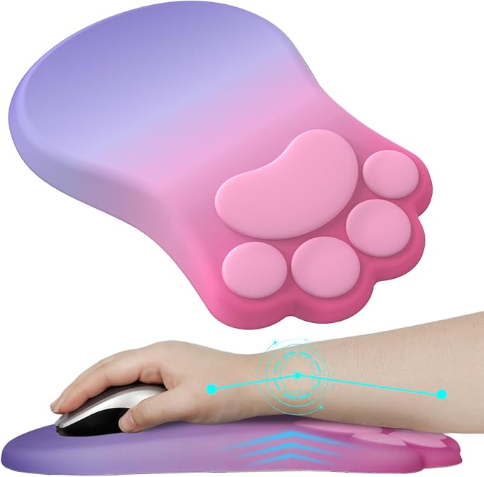 L-SPOUTTO Ergonomic Mouse Pad with Wrist Rest,Cute Cat Paw Mousepad Wrist Support,Comfortable Massage Design Computer Pain Relief Mouse Pad with Non-Slip PU Base for Desk Laptop Gaming,Pink&Purple