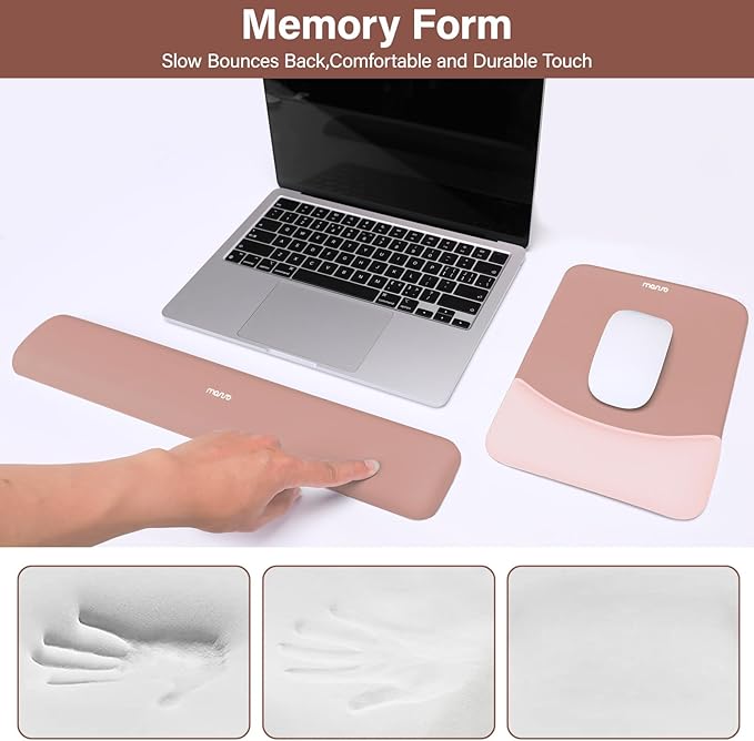 MOSISO Wrist Rest Support for Mouse Pad&Keyboard Set, Rectangular Ergonomic Mousepad Non-Slip Base Home/Office Easy Typing Pad with Neoprene Cloth&Raised Silicone Lining, Salmon Pink