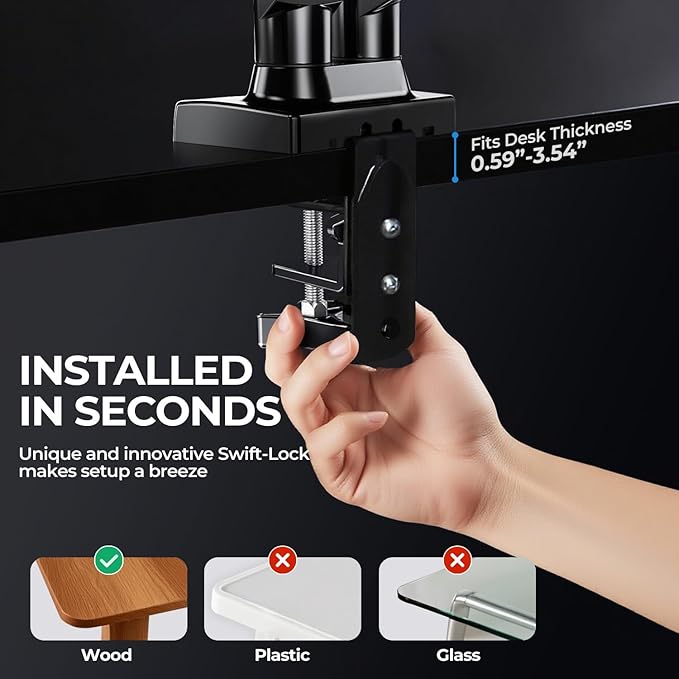 Dual Monitor Arm Stand - Holds 2 Computer Screens up to 32 Inches & 20 lbs Each, Pneumatic Height Adjustable Desk Mount with Articulating Swivel Arms, Full Motion VESA Bracket
