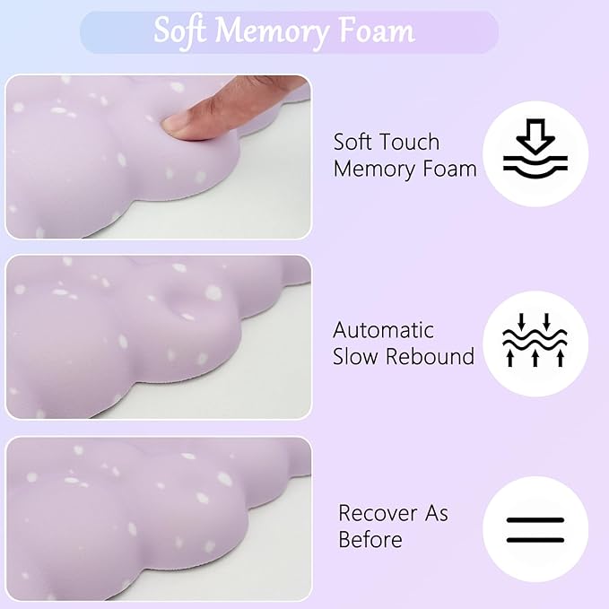 Cloud Mouse Pad Keyboard Wrist Rest for Mouse 4PCS Extended Large Stars Galaxy Space Desk Mat Pad Set Memory Foam Non-Slip Cute Ergonomic Game Mouse Wrist Support for Computer Home Office Purple Blue