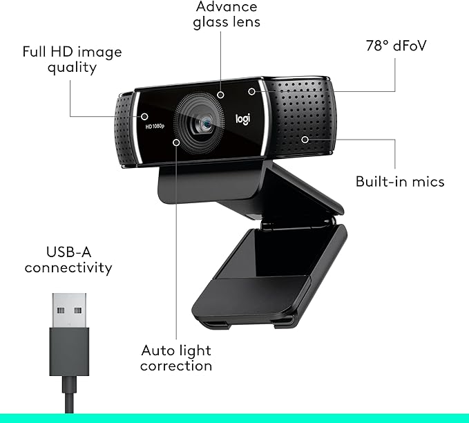 Logitech C922x HD Pro PC Webcam, Full HD 1080p/30fps or 720p/60fps Video, HD Light Correction, Works with Microsoft Teams, Google Meet, Zoom, Nintendo Switch 2’s new GameChat mode, Mac/Tablet- Black