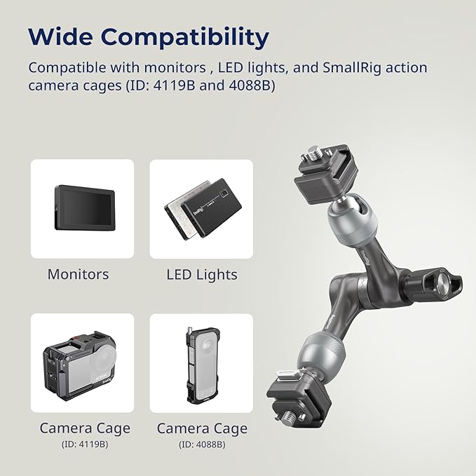 SMALLRIG 7" Rosette Magic Arm, HawkLock H21 Quick Release Structure, w 1/4"-20 Screws and Anti-Twist Pins, for Monitors, Lights, Max Load Cpacity 3.5kg