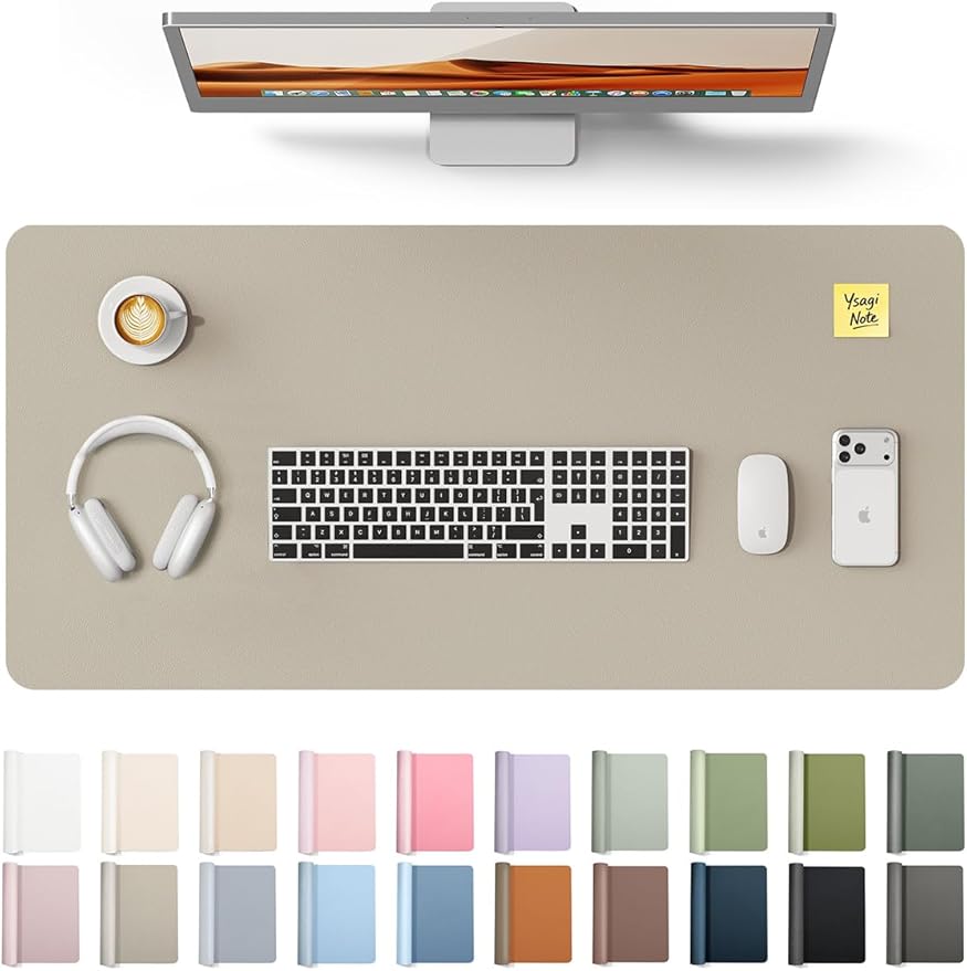 YSAGi Leather Desk Pad Protector, Office Desk Mat, Large Mouse Pad, Non-Slip PU Leather Desk Blotter, Laptop Desk Pad, Waterproof Desk Writing Pad for Office and Home (Olive Beige, 31.5" x 15.8")