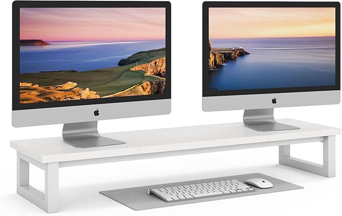 YAOHUOO Dual Monitor Stand Riser, 39Inch Large Monitor Stands for 2 Monitors, Computer Monitor Stand, Wooden Desktop Oraganizer Shelf for Office Desk Computer,Laptop,TV