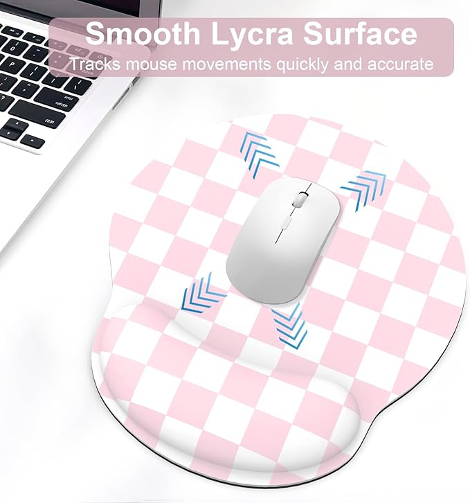 Ergonomic Mouse Pad with Wrist Rest and Keyboard Wrist Rest, Mousepad and Wrist Rest for Computer Keyboard, Non-Slip Base, Mouse Pad with Wrist Support for Gaming, Office, Pink Checkered