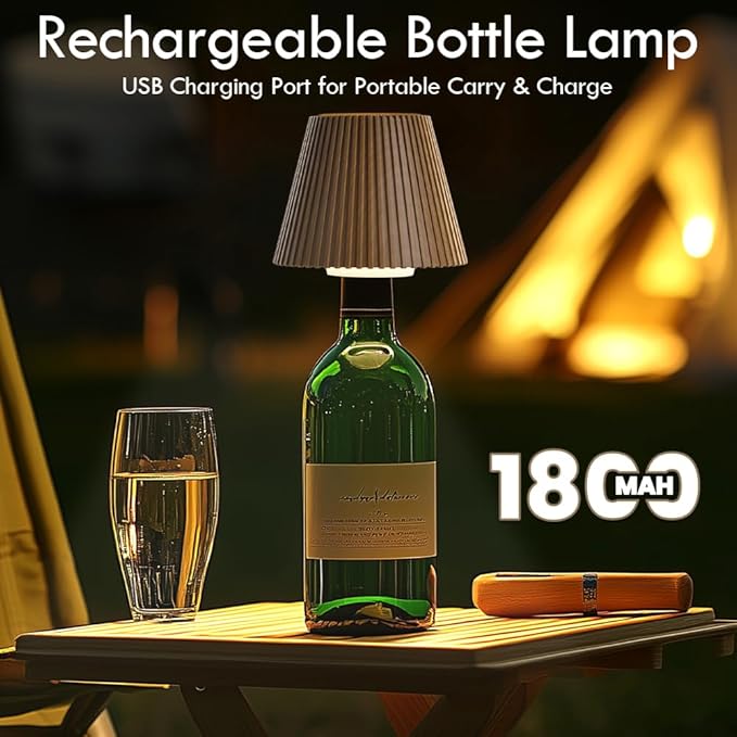 WILIT Wireless Bottle Lamp, 3-Level Brightness Rechargeable Cordless Table Lamp Shades, Night Light, Battery Operated Lamp for Bedroom, Bar Decorations for Home, Gifts for Mom Dad