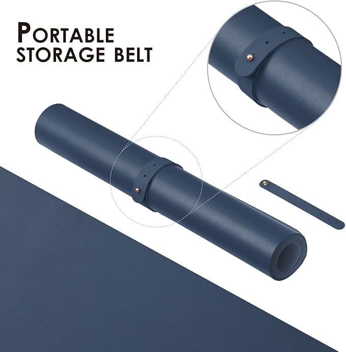 Leather Desk Mat - Small Non-Slip PU Desk Pad for Office and Home - Desk Organization and Accessories - Ideal for Large Mouse Pad and Small Desk Mats on Top of Desks (Dark Blue,23.6"x 13.8")
