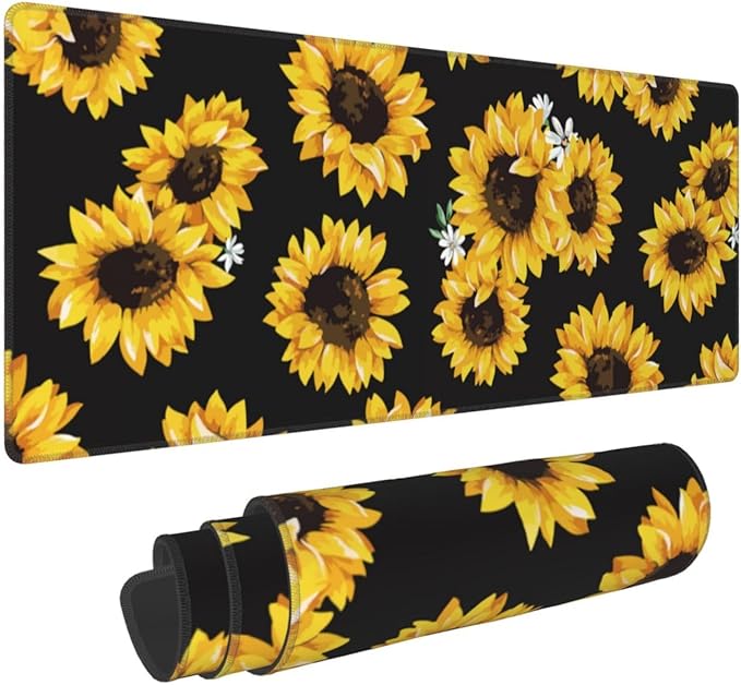 Sunflower Mouse Pad Extended Large Gaming Mousepad XL Big Long Oversized Desk Mat Stitched Edges 31.5 X 11.8 Inch for Home Office