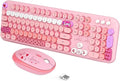 Wireless Keyboard and Mouse Combo, 104 Round Keys Full-Size Cute Colorful Pink Cordless Keyboard and Mouse with Retro Typewriter for PC/Mac/Laptop/Tablet/Computer/Windows Pink