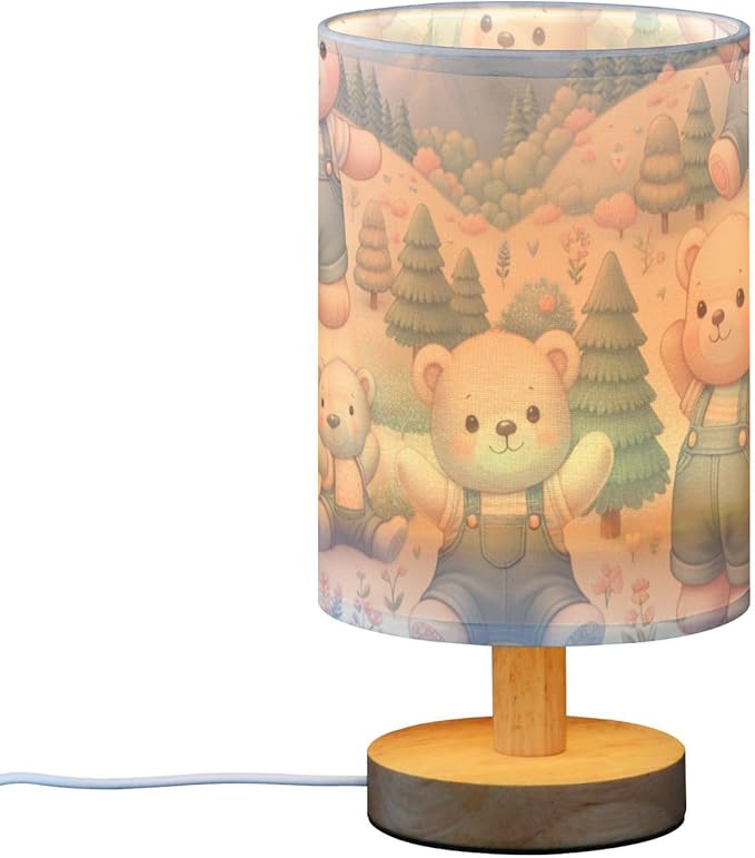 Bear LED Table Lamp, Bedside Lamp with Linen Lampshade, Flicker-Free Eye Care USB Plug in Nightstand Lamp, for Bedroom and Office