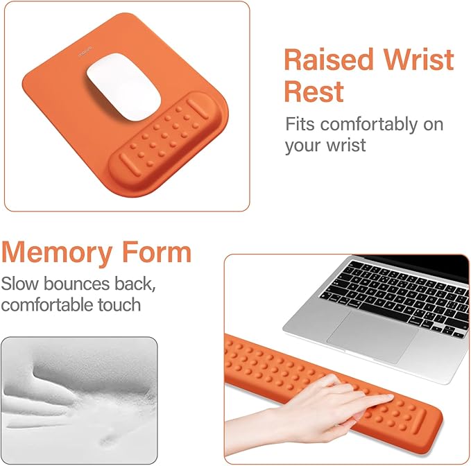 MOSISO Computer Keyboard Stand&Wrist Rest Support for Keyboard &Mouse Pad Set, Ergonomic Massage Wrist Rest Set, Easy Typing Working Acrylic Clear Stand for Office Home, Cosmic Orange