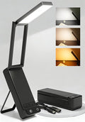 EZVALO LED Rechargeable Desk Lamp, 6000mAh Battery Operated Light, Cordless Table Lamp for Book Reading, Foldable Mini Lamps & Portable, 3 Color Dimmable Small Wireless Reading Lamp, Black