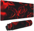 Rose Gaming Mouse Pad, Abstract Red Rose and Black Leaves Extended Mouse Pad Gaming Large,Big Desk Mat with Non-Slip Base and Stitched Edge,Computer Keyboard Mouse Mat for Home Office 31.5"x11.8"