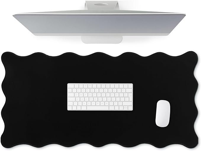 Scalloped Desk Mat Large Scalloped Piping Cute Desk Mat Aesthetic Preppy Table Pad Large Nonslip Pad with Edge Stitching Waterproof Gaming(Black,31.5 x 15.75 Inches)
