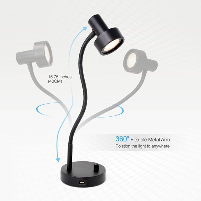 O’Bright Dimmable LED Desk Lamp with USB Charging Port (5V/2A), Full Range Dimming LED, Table Lamp with USB Charger, Flexible Gooseneck, Office Desk Lamp/Bedside Lamp, Vintage Design (Black)