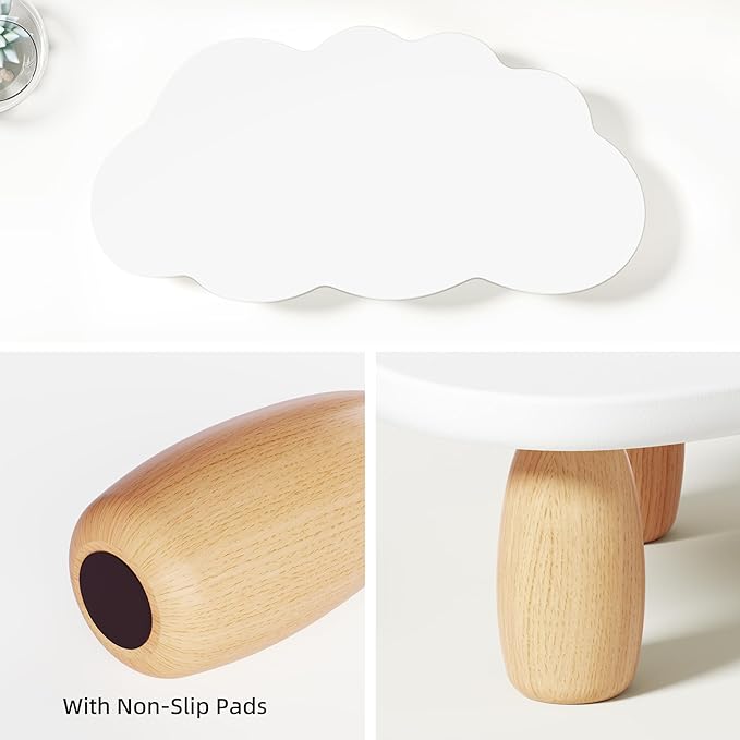 Monitor Stand Riser,Cloud Shape Wood Computer Monitor Stand, 16.5IN Monitor Stand Riser, Multi-Purpose Desktop Organizer Riser for Computer,Laptop,Printer,TV,White