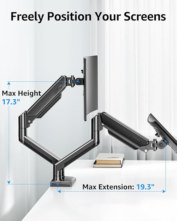 Dual Monitor Stand fits up to 32 inch, 4.4-22 lbs Computer Screens, Dual Monitor Desk Mount Height Adjustable, Monitor Arms for 2 Monitors, Home Office VESA Mounts, Freelift Black