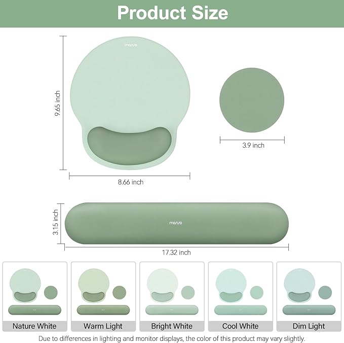 MOSISO Wrist Rest Support for Mouse Pad&Keyboard Set, Circle Curved Ergonomic Mousepad&Coaster Non-Slip Base Home/Office Wrist Support&Easy Typing Pad with Soft Cloth&Silicone Lining, Antique Green
