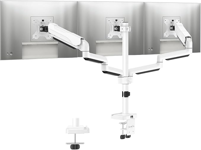 MOUNTUP Triple Monitor Stand Mount - 3 Monitors Desk Mount for Computer Screens Up to 27 inch, Triple Monitor Arm, Heavy Duty Monitors Stand, Each Arm Holds 4.4-19.8 lbs, White