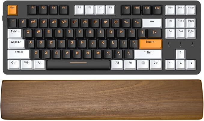 Walnut Wooden Wrist Rest for Mechanical Keyboard, Ergonomic Design for Wrist Pain Relief, Smooth No Odor and Easy to Clean, Support Wrist to Coding Typing and Playing (for 87 Key)