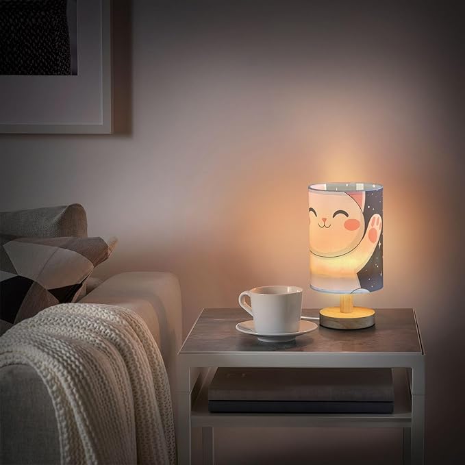 Cute Cat LED Table Lamp, Bedside Lamp with Linen Lampshade, Flicker-Free Eye Care USB Plug in Nightstand Lamp, for Bedroom and Office