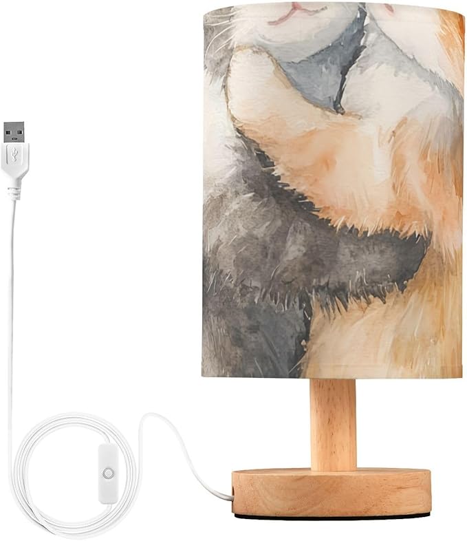 Cat Hug LED Table Lamp, Bedside Lamp with Linen Lampshade, Flicker-Free Eye Care USB Plug in Nightstand Lamp, for Bedroom and Office