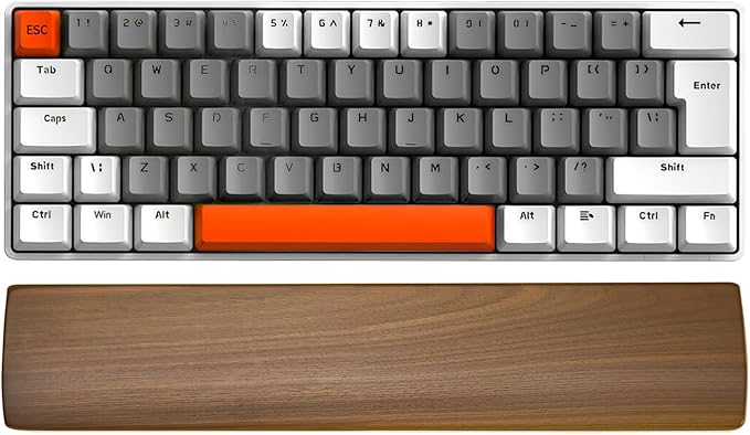 Walnut Wooden Wrist Rest for Mechanical Keyboard, Ergonomic Design for Wrist Pain Relief, Smooth No Odor and Easy to Clean, Support Wrist to Coding Typing and Playing (for 60-68 Key)