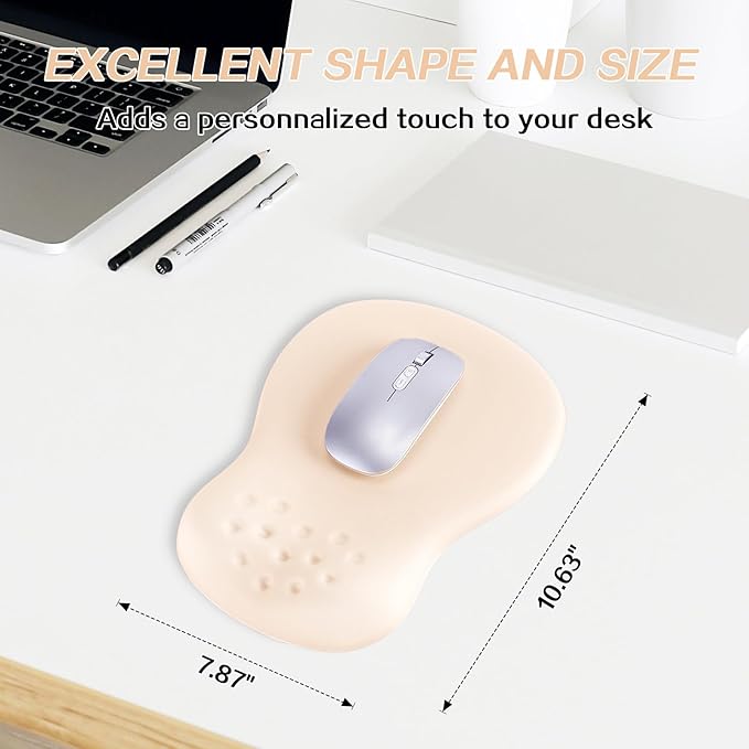 Ergonomic Wrist Rest with Mouse Pad, Mouse Pad with Comfortable Memory Foam Wrist Rest, Massage Design, Non-Slip Rubber Base, Made Easy Typing & Relieve Wrist Pain, Apricot