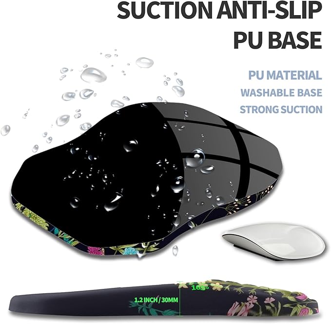 Ergonomic Raised Mouse Pad Wrist Support with Bilateral Slope Memory Foam Mousepad for Wrist Rest and Carpal Tunnel 11.8x7.9〃Midnight Flowers