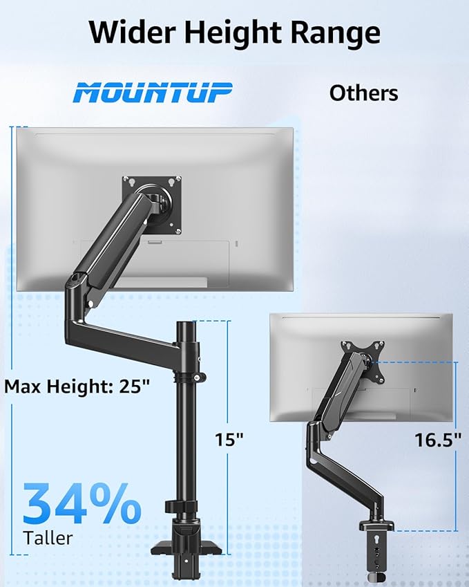 MOUNTUP Heavy Duty Monitor Arm Fits 49 45 42 40 39 34 32 Inch Screens, Ultrawide Monitor Arm Holds 4.4-44 lbs, Monitors Stand for Samsung Odyssey G9 and More, Height Adjustable Mount, VESA Mount