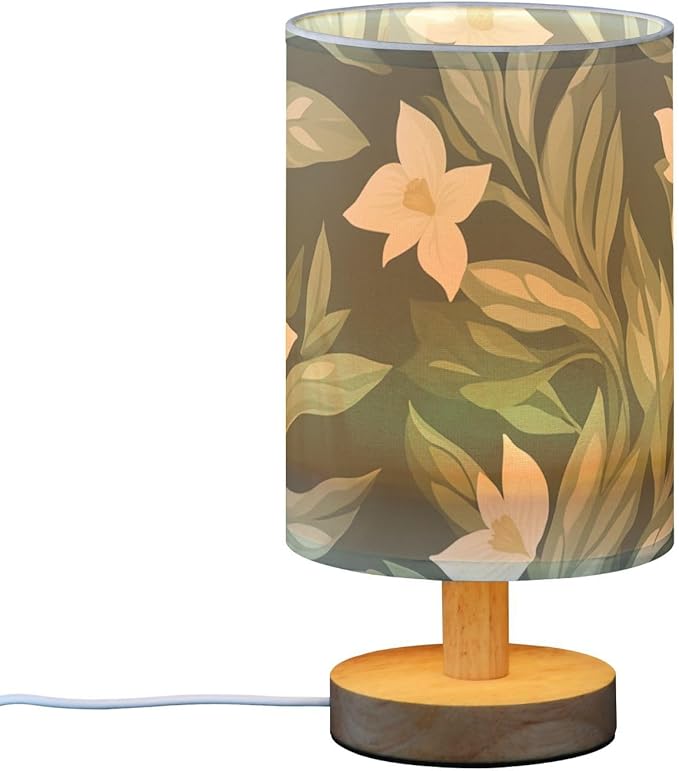Green Floral LED Table Lamp, Bedside Lamp with Linen Lampshade, Flicker-Free Eye Care USB Plug in Nightstand Lamp, for Bedroom and Office