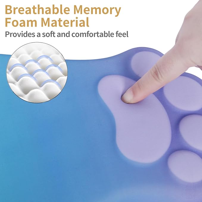 L-SPOUTTO Ergonomic Mouse Pad with Wrist Rest,Cute Cat Paw Mousepad Wrist Support,Comfortable Massage Design Computer Pain Relief Mouse Pad with Non-Slip PU Base for Desk Laptop Gaming,Purple&Green