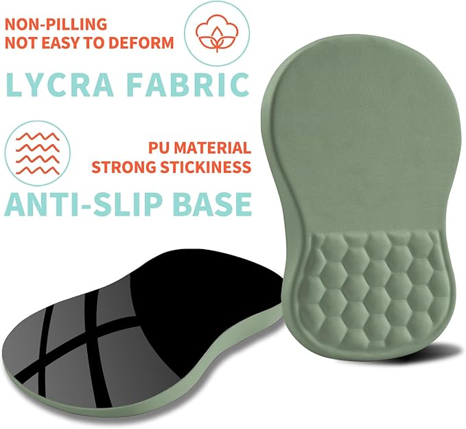 Ergonomic Mouse Pad Wrist Support with Memory Foam Massage Bulge, Carpal Tunnel Mousepad Wrist Rest for Mouse(12x8 inch, Light Green)