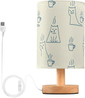 Cat LED Table Lamp, Bedside Lamp with Linen Lampshade, Flicker-Free Eye Care USB Plug in Nightstand Lamp, for Bedroom and Office