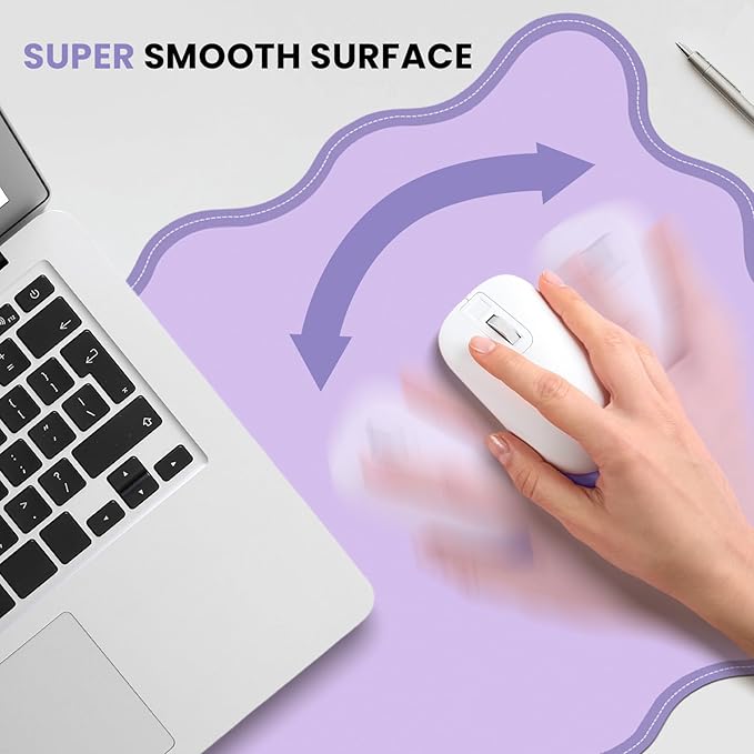 Leather Desk Mat, XXL Large 31.4x15.7in Scalloped Gaming Mouse pad，Non-Slip Rubber Base Keyboard Pad Mousepad for Laptop Computer Game Home Office，Waterproof and Oilproof Desktop Mat I Purple